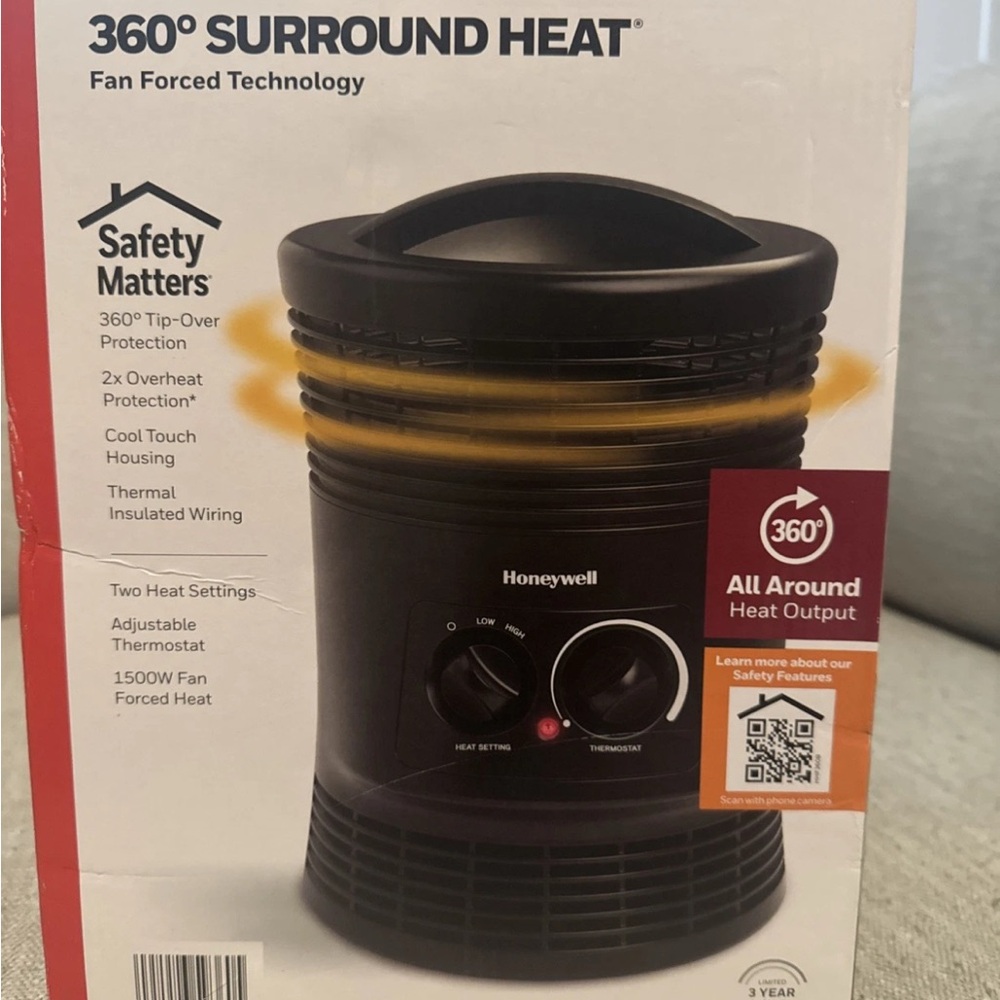 Black Portable Heater with 360° Surround Heat
